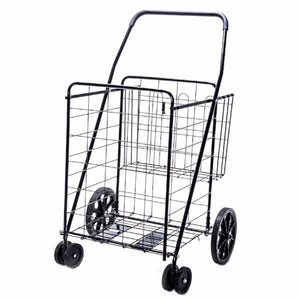 Folding Shopping Cart with Dual Swivel Wheels and Double Basket- 200 lb capacity!